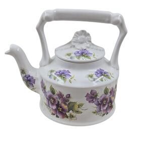 Arthur Wood 6496 Floral Ceramic Teapot w/ Lid White Purple Green Made England
